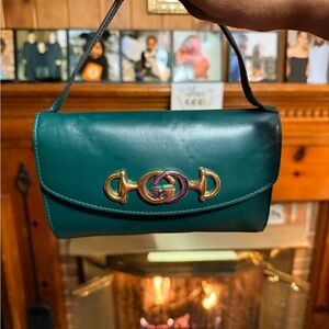 Gucci Teal Leather Clutch with Gold Accents